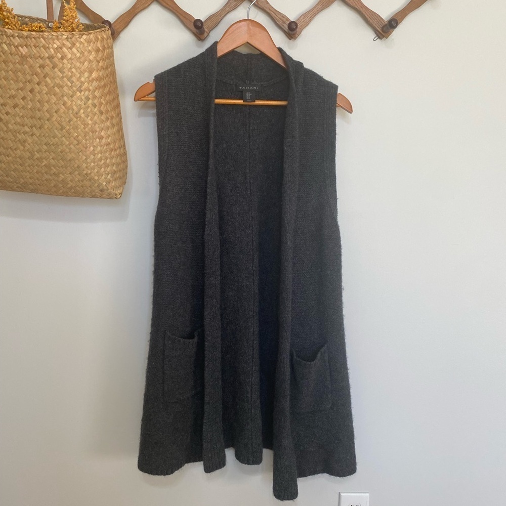 Tahari Charcoal Open Front Vest